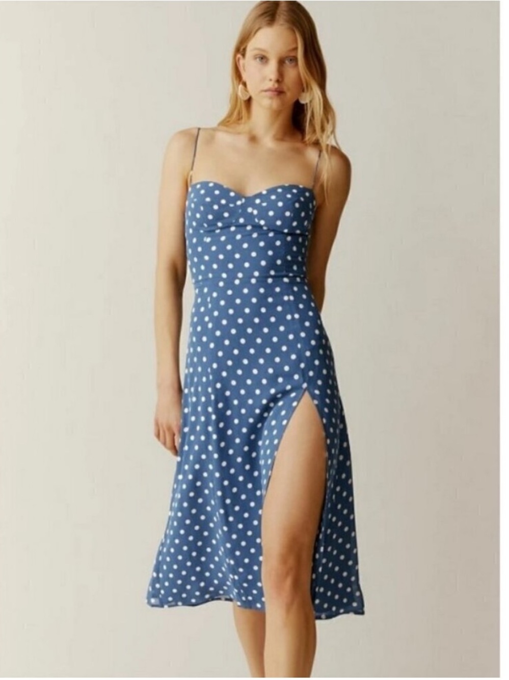 Reformation Juliette Dress Blue with White Polka Dot Sz 10